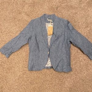 Gibson Chambray Blazer. XL. Ruched sleeves